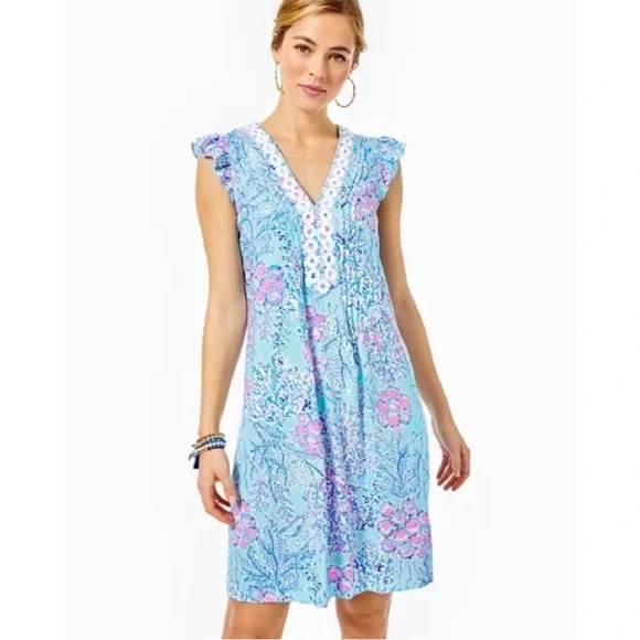 Lilly Pulitzer Joan Tunic Dress SZ S Blue Ibiza Now You Sea Me - Picture 1 of 15